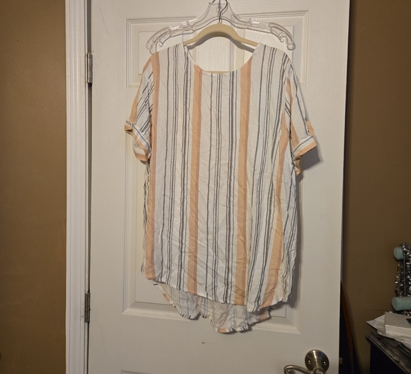 Striped Women's Top - Cream and Gray And Peach - Picture 1 of 3